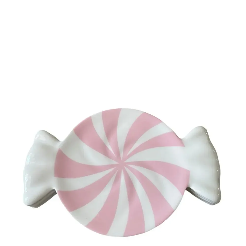 Peppermint Candy Shaped Melamine Christmas Appetizer Plate Set 4 PINK & White